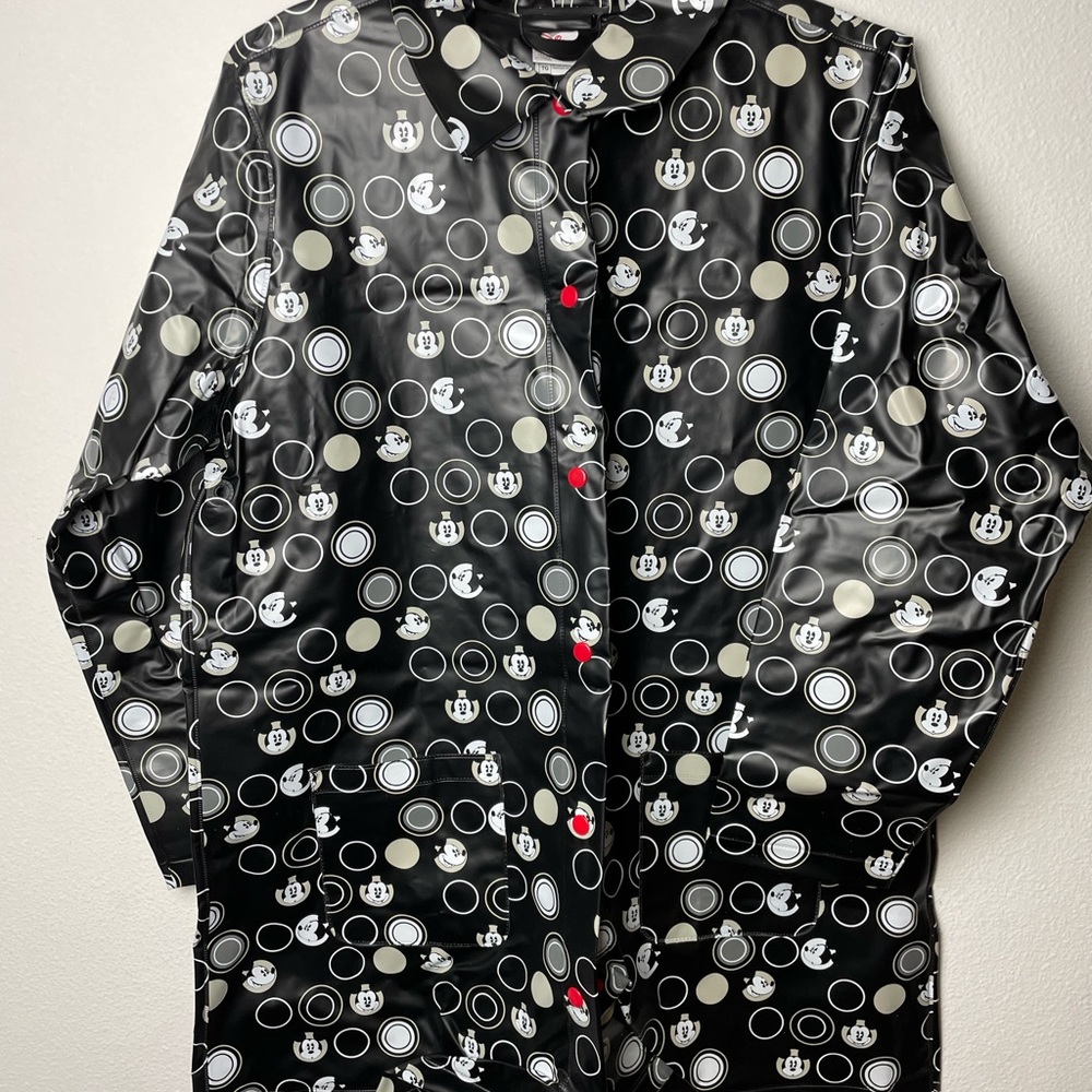 Disney Mickey Snap Front Raincoat Rain Jacket Slicker Black Size XL PVC Vinyl